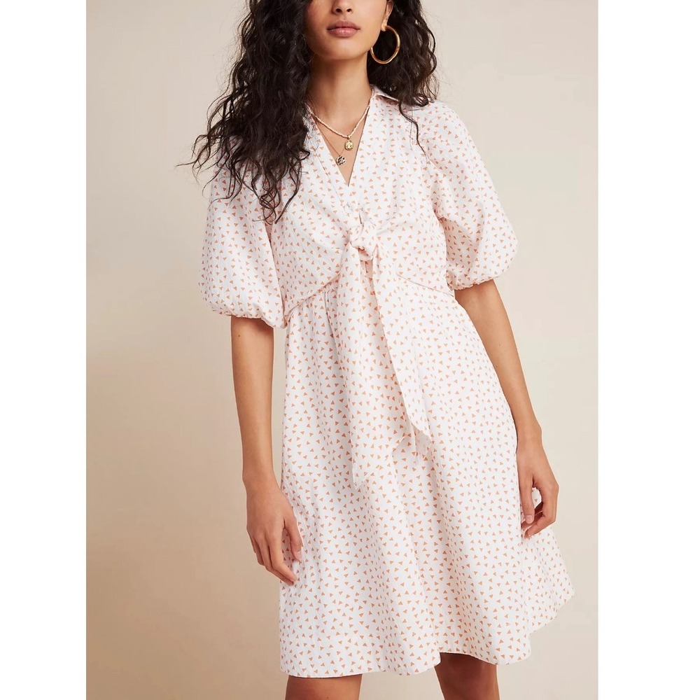 New Maeve Anthropologie White Triangle Pattern Rhodes Shirt Dress 4